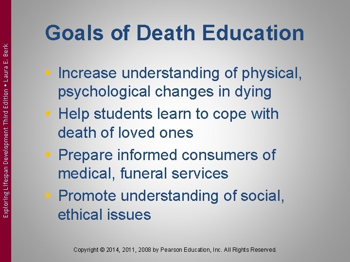 Exploring Lifespan Development Third Edition Laura E. Berk Goals of Death Education § Increase