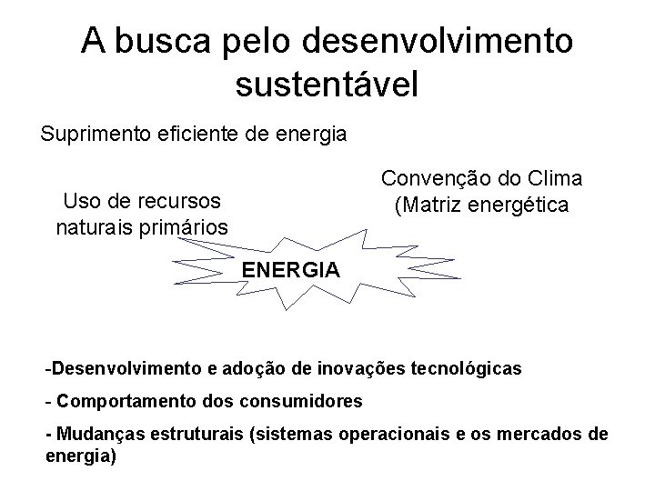 A busca pelo desenvolvimento sustentável Suprimento eficiente de energia Convenção do Clima (Matriz energética