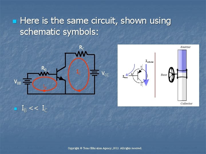 n Here is the same circuit, shown using schematic symbols: RC RB VBB n