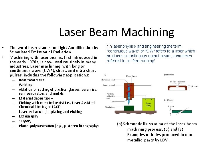 Laser Beam Machining • • The word laser stands for Light Amplification by Stimulated
