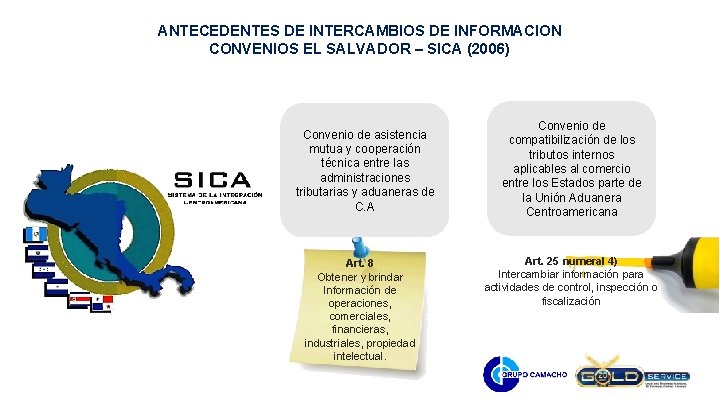 ANTECEDENTES DE INTERCAMBIOS DE INFORMACION CONVENIOS EL SALVADOR – SICA (2006) Convenio de asistencia