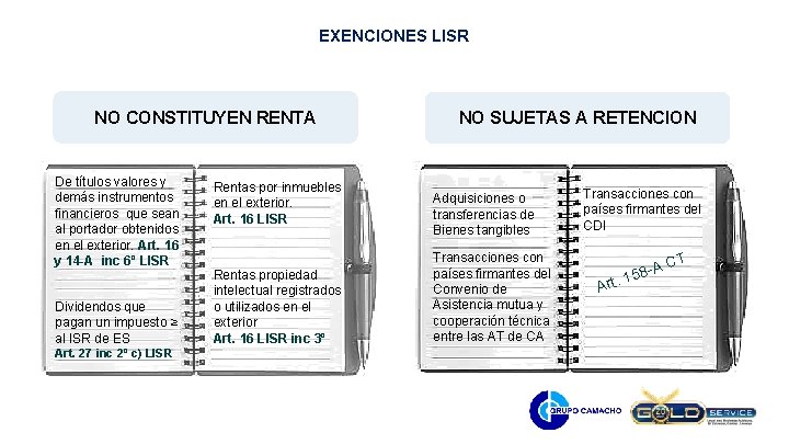 EXENCIONES LISR NO CONSTITUYEN RENTA De títulos valores y demás instrumentos financieros que sean