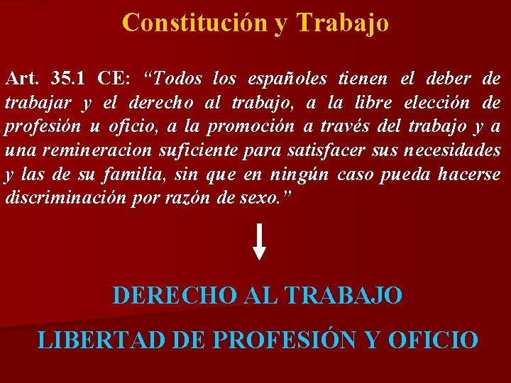 Constitución y Trabajo Art. 35. 1 CE: “Todos los españoles tienen el deber de