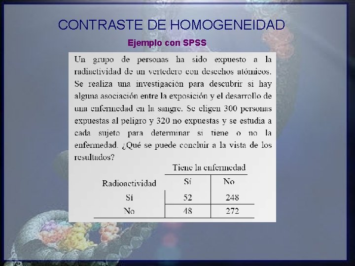 CONTRASTE DE HOMOGENEIDAD Ejemplo con SPSS 
