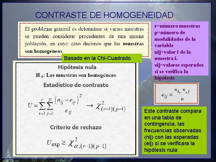 CONTRASTE DE HOMOGENEIDAD Basado en la Chi-Cuadrado r=número muestras p=número de modalidades de la