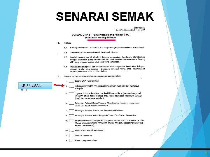 SENARAI SEMAK KELULUSAN MOF 17 