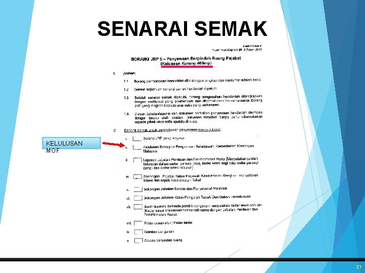 SENARAI SEMAK KELULUSAN MOF 21 