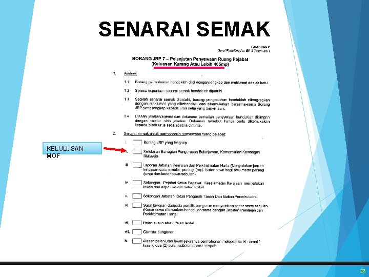 SENARAI SEMAK KELULUSAN MOF 22 