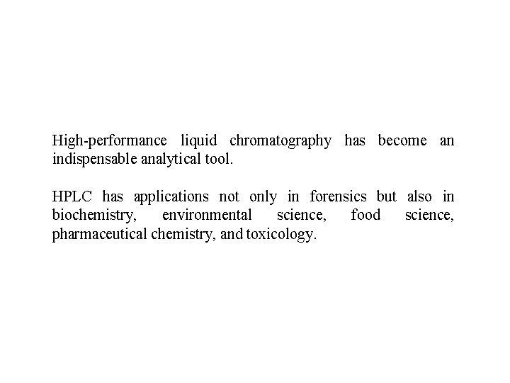 High-performance liquid chromatography has become an indispensable analytical tool. HPLC has applications not only