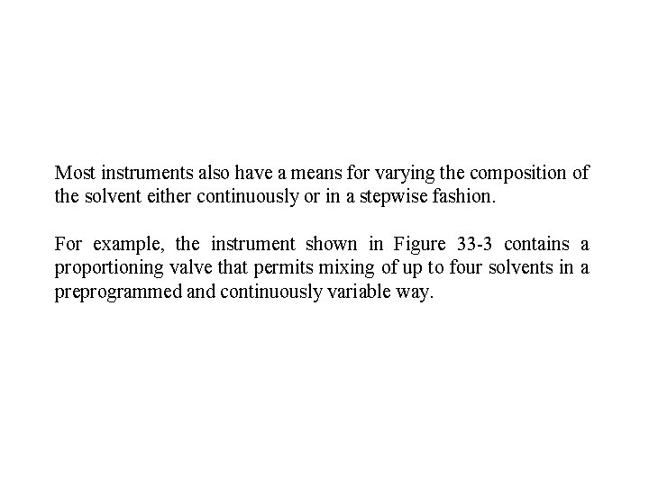 Most instruments also have a means for varying the composition of the solvent either