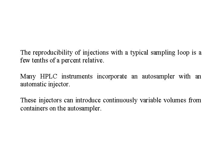 The reproducibility of injections with a typical sampling loop is a few tenths of