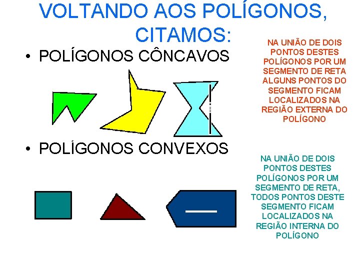 VOLTANDO AOS POLÍGONOS, CITAMOS: • POLÍGONOS CÔNCAVOS • POLÍGONOS CONVEXOS NA UNIÃO DE DOIS