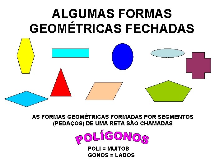 ALGUMAS FORMAS GEOMÉTRICAS FECHADAS AS FORMAS GEOMÉTRICAS FORMADAS POR SEGMENTOS (PEDAÇOS) DE UMA RETA