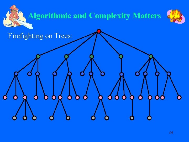 Algorithmic and Complexity Matters Firefighting on Trees: 64 