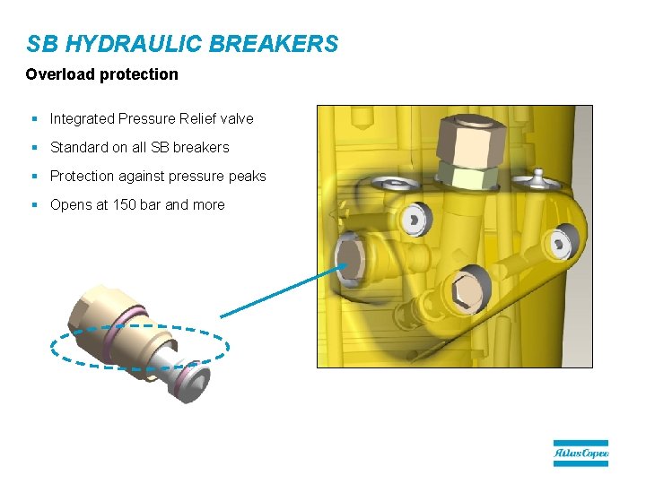 SB HYDRAULIC BREAKERS Overload protection § Integrated Pressure Relief valve § Standard on all