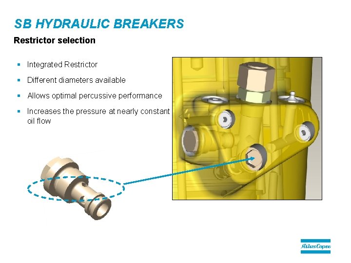 SB HYDRAULIC BREAKERS Restrictor selection § Integrated Restrictor § Different diameters available § Allows