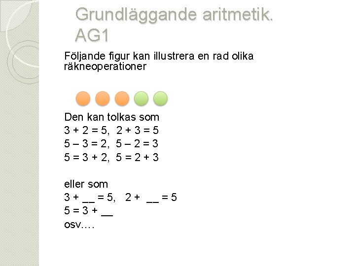 Grundläggande aritmetik. AG 1 Följande figur kan illustrera en rad olika räkneoperationer Den kan