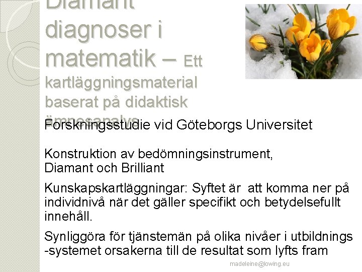 Diamant diagnoser i matematik – Ett kartläggningsmaterial baserat på didaktisk ämnesanalys Forskningsstudie vid Göteborgs