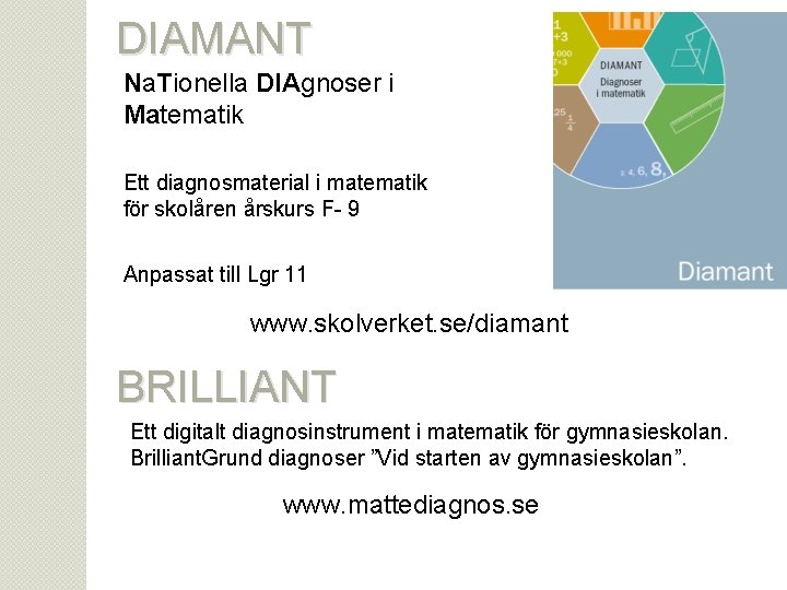 DIAMANT Na. Tionella DIAgnoser i Matematik Ett diagnosmaterial i matematik för skolåren årskurs F-