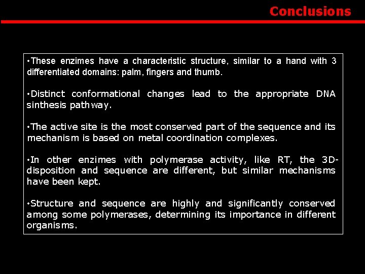 Conclusions • These enzimes have a characteristic structure, similar to a hand with 3
