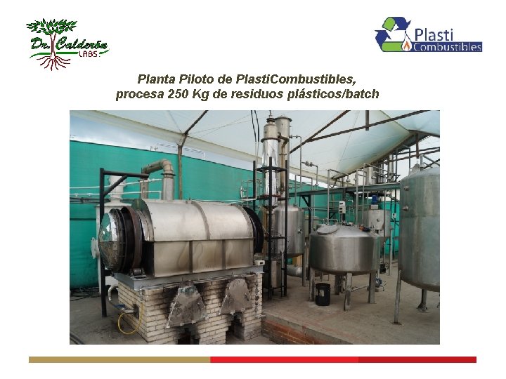 Planta Piloto de Plasti. Combustibles, procesa 250 Kg de residuos plásticos/batch 