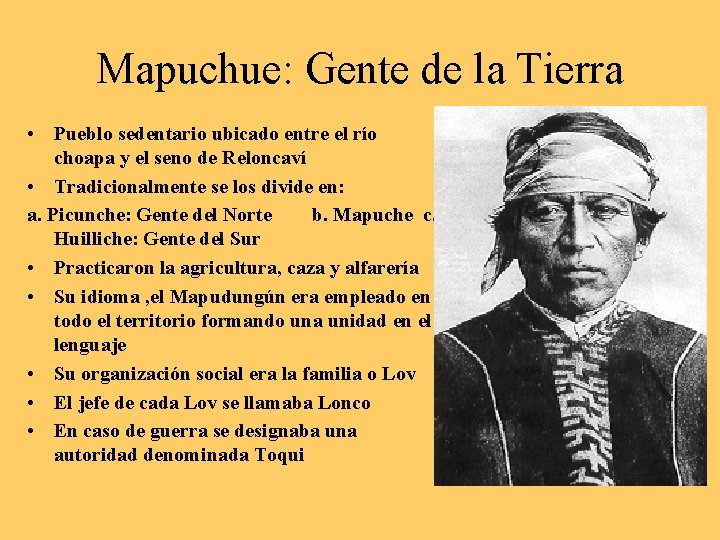 Mapuchue: Gente de la Tierra • Pueblo sedentario ubicado entre el río choapa y