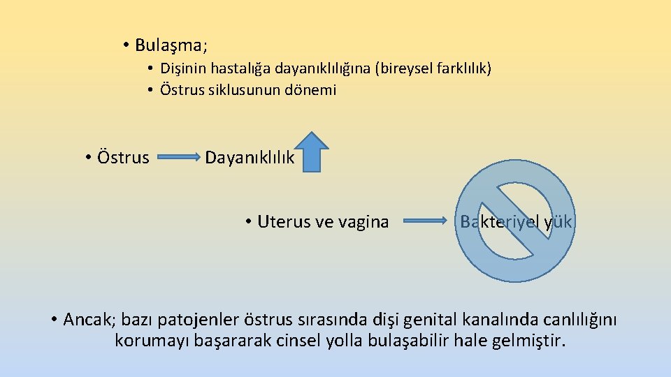 • Bulaşma; • Dişinin hastalığa dayanıklılığına (bireysel farklılık) • Östrus siklusunun dönemi • • Bulaşma; • Dişinin hastalığa dayanıklılığına (bireysel farklılık) • Östrus siklusunun dönemi •