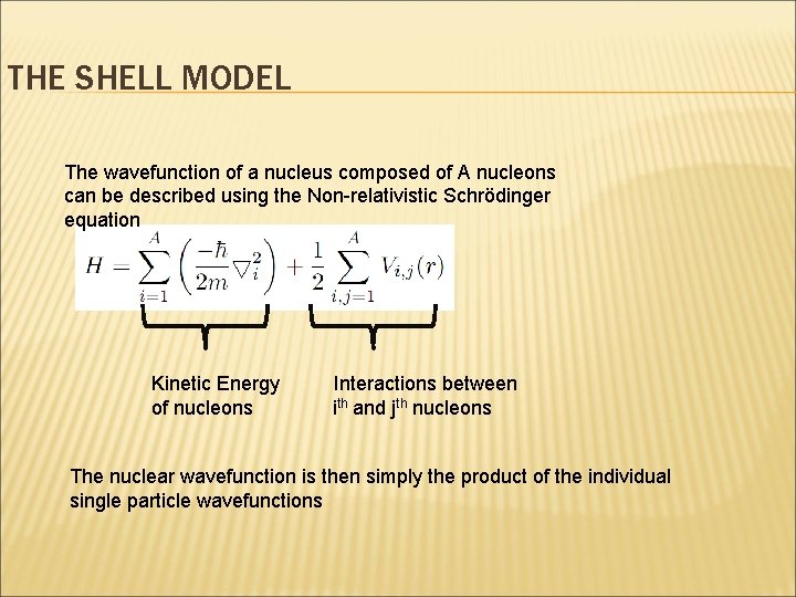 THE SHELL MODEL The wavefunction of a nucleus composed of A nucleons can be THE SHELL MODEL The wavefunction of a nucleus composed of A nucleons can be