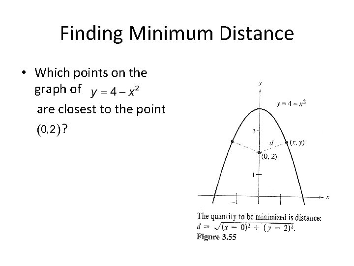 Finding Minimum Distance • Which points on the graph of are closest to the