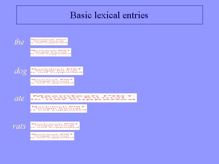 Basic lexical entries the dog ate rats 