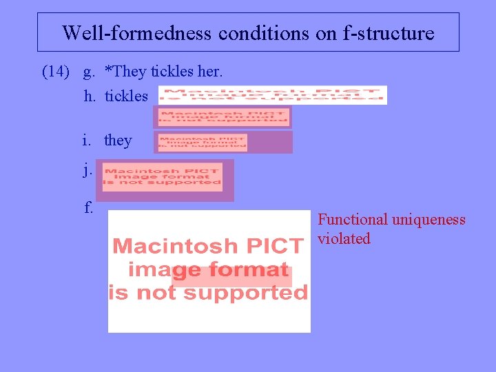 Well-formedness conditions on f-structure (14) g. *They tickles her. h. tickles i. they j.