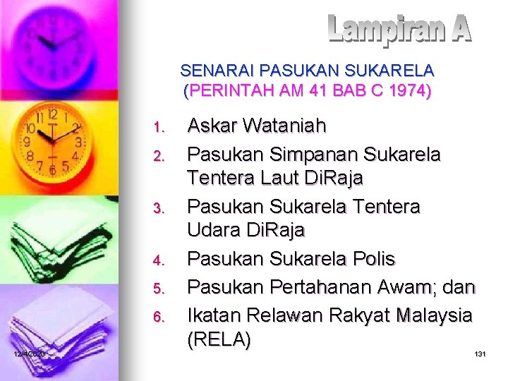 SENARAI PASUKAN SUKARELA (PERINTAH AM 41 BAB C 1974) 1. 2. 3. 4. 5.