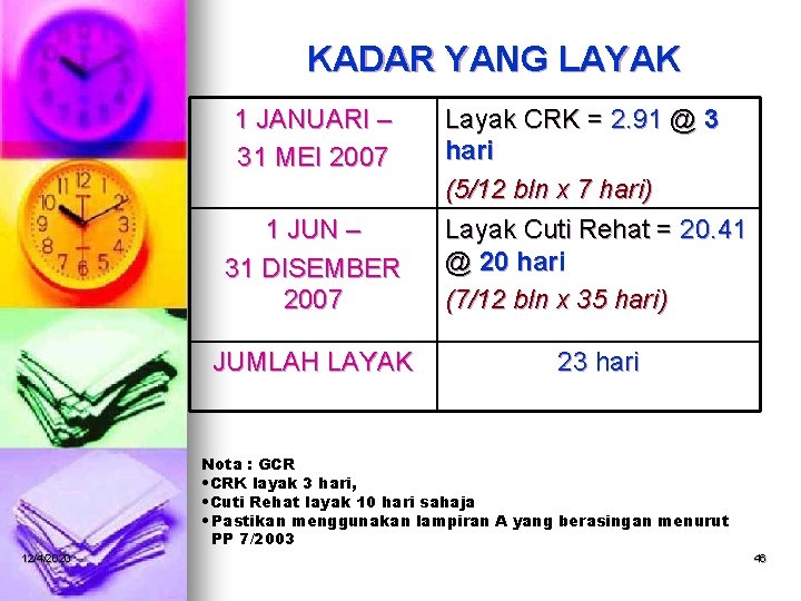 KADAR YANG LAYAK 1 JANUARI – 31 MEI 2007 1 JUN – 31 DISEMBER