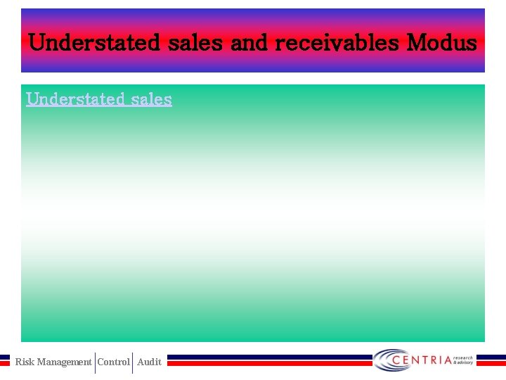 Understated sales and receivables Modus Understated sales Risk Management Control Audit 