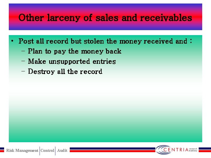 Other larceny of sales and receivables • Post all record but stolen the money