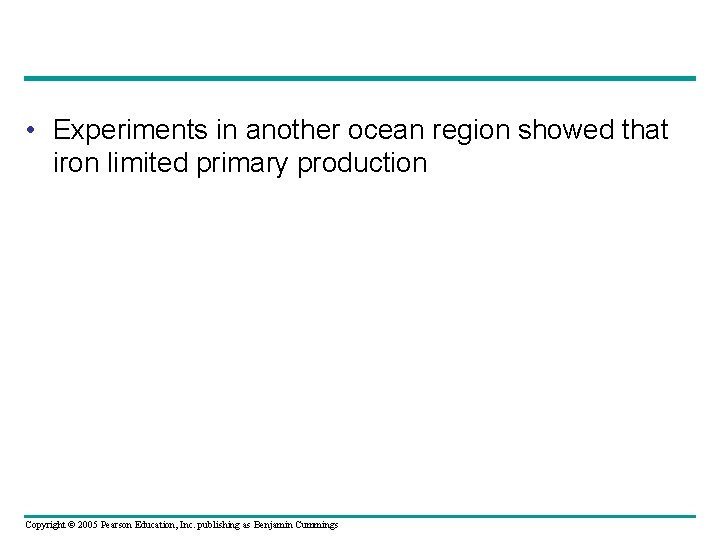  • Experiments in another ocean region showed that iron limited primary production Copyright