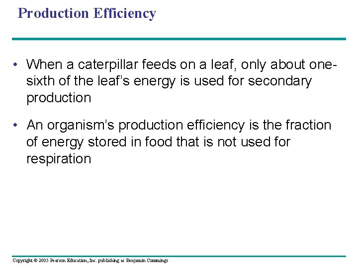 Production Efficiency • When a caterpillar feeds on a leaf, only about onesixth of