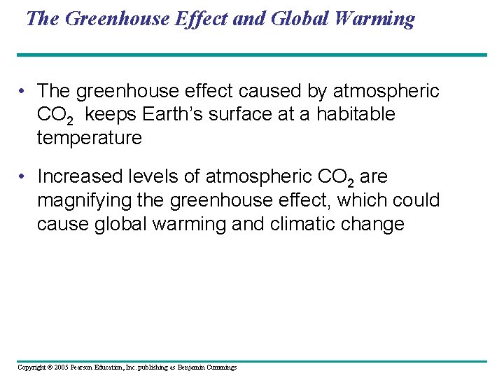 The Greenhouse Effect and Global Warming • The greenhouse effect caused by atmospheric CO