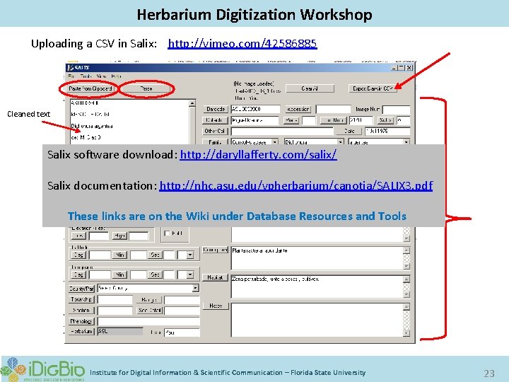 Digitizing Biological Collections Herbarium Digitization Workshop Uploading a CSV in Salix: http: //vimeo. com/42586885