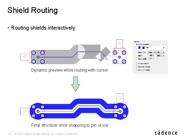 Shield Routing • Routing shields interactively Dynamic preview while routing with cursor Final structure