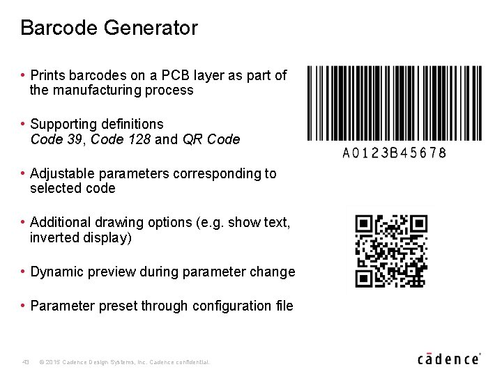 Barcode Generator • Prints barcodes on a PCB layer as part of the manufacturing