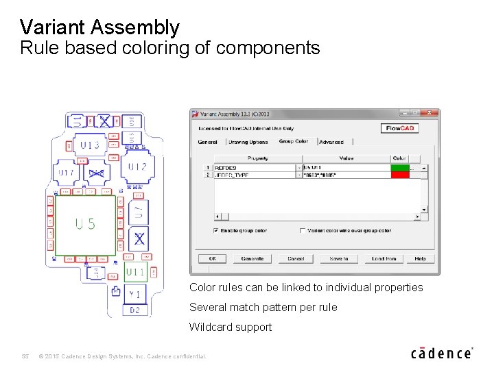 Variant Assembly Rule based coloring of components Color rules can be linked to individual