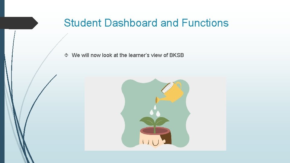Student Dashboard and Functions We will now look at the learner’s view of BKSB