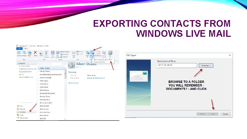 EXPORTING CONTACTS FROM WINDOWS LIVE MAIL 