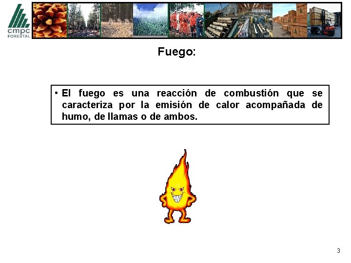 Fuego: • El fuego es una reacción de combustión que se caracteriza por la