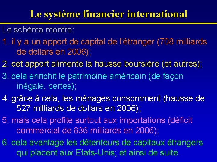 Le système financier international Le schéma montre: 1. il y a un apport de
