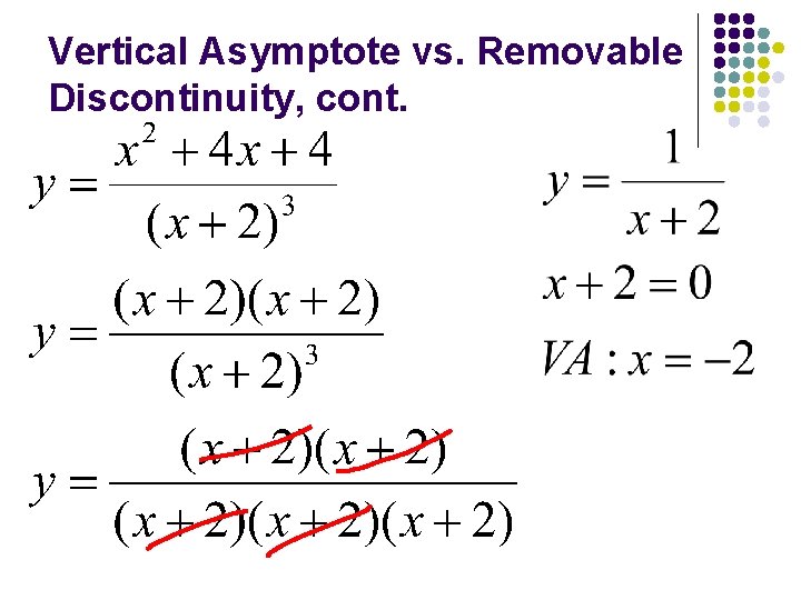 Vertical Asymptote vs. Removable Discontinuity, cont. 