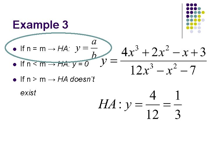 Example 3 l If n = m → HA: l If n < m