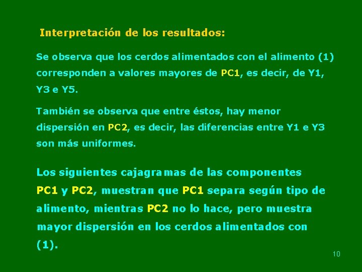 Interpretación de los resultados: Se observa que los cerdos alimentados con el alimento (1)