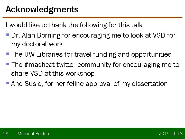 Acknowledgments I would like to thank the following for this talk § Dr. Alan Acknowledgments I would like to thank the following for this talk § Dr. Alan